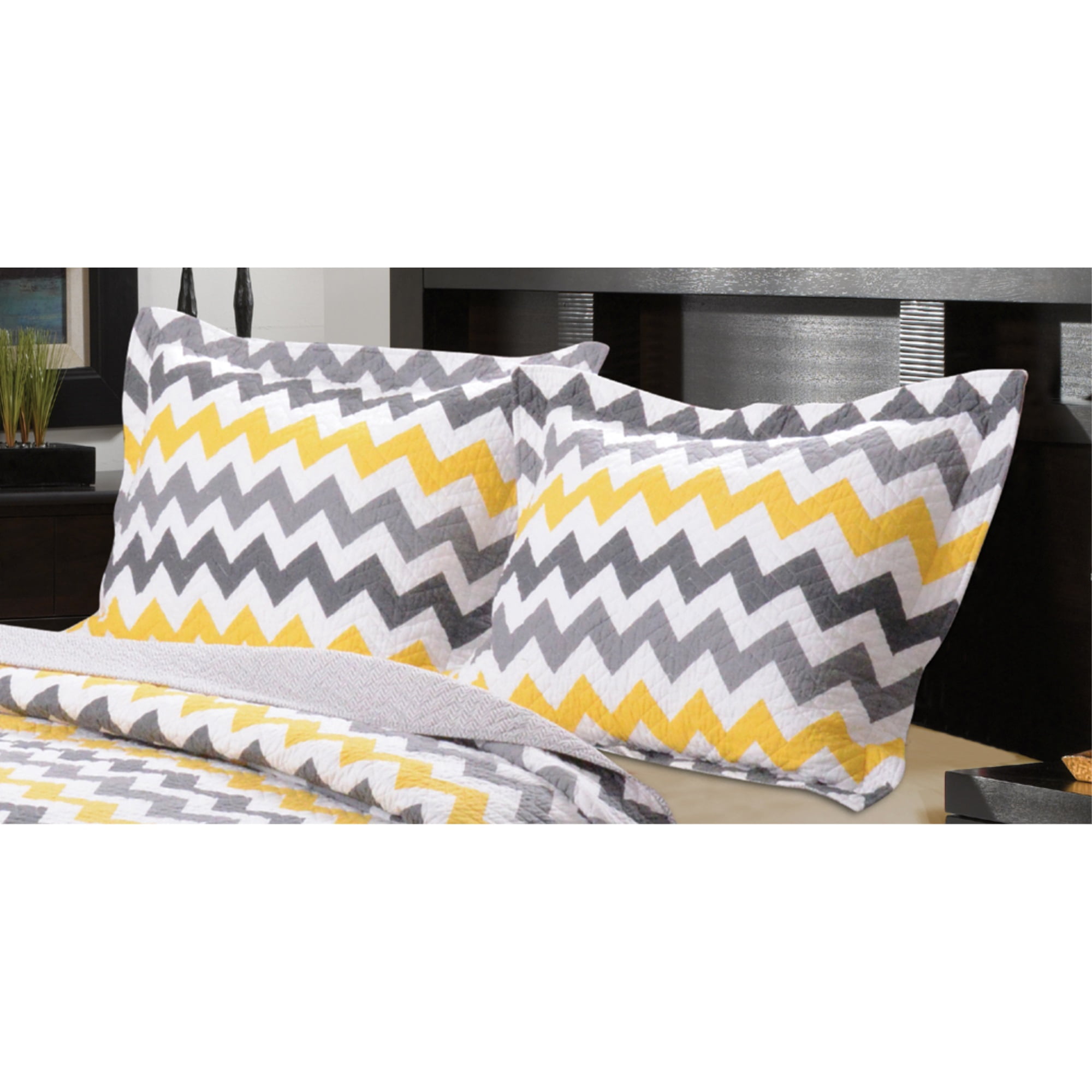 36 x 20 Inches King Size Pillow Sham with Chevron Pattern, Yellow and