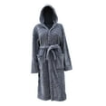thumbnail image 4 of FDGIU Women's Plush Bathrobe with Hood & Pockets, Long Fluffy Fleece Robe for Women, Cozy Warm Hooded Sleepwear Loungewear, 4 of 5