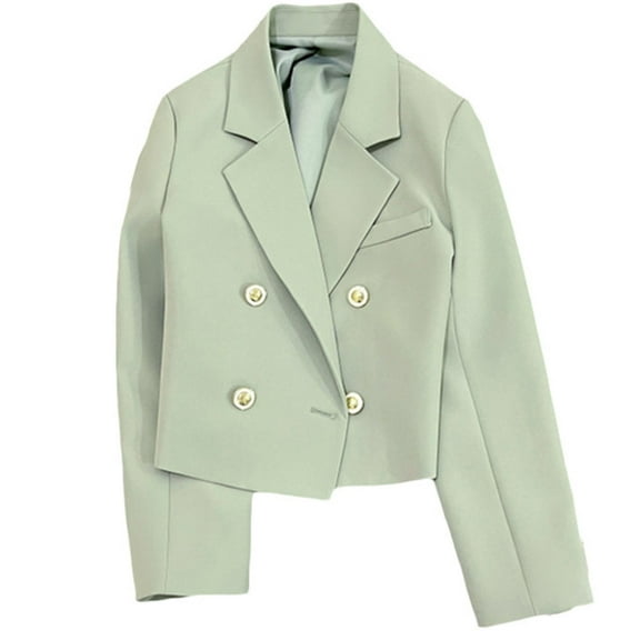 Lovskoo 2024 Womens Casual Blazers Open Front Crop Blazer Jacket Solid Color Long Sleeve Lightweight Work Office Cardigan Coat Outerwear Green