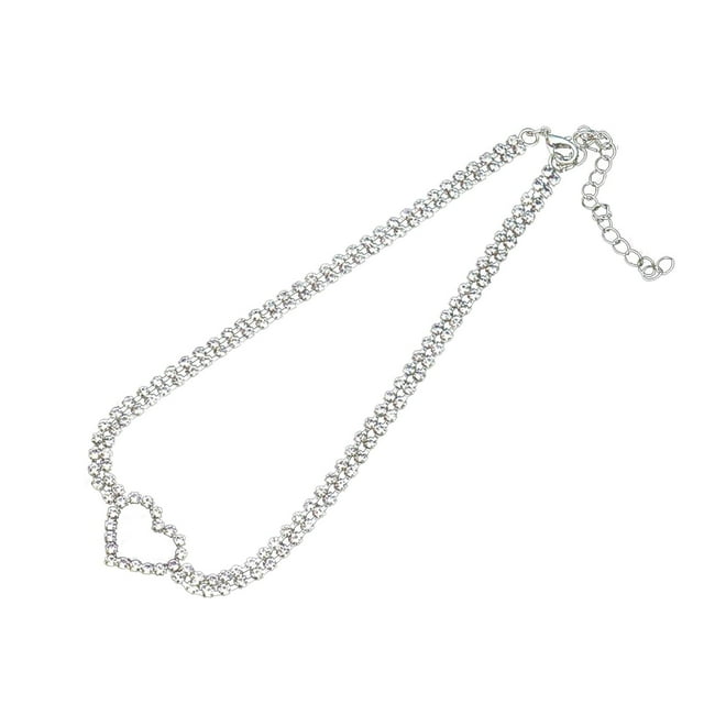 Collar gargantilla con pedrería, collares con corazón, 2 filas, cadena de cristal, joyas para mujer y niña