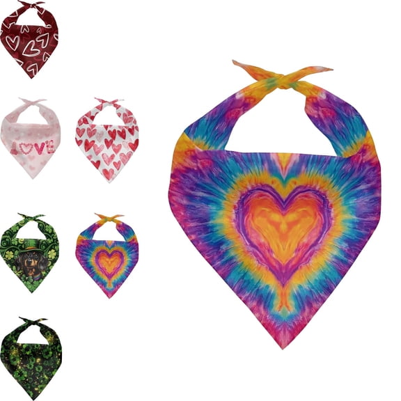 St. Patrick's Day & Valentine's Themed Pet Dog Scarf - Adjustable Soft Cotton Handkerchief for Small Medium Large Dogs, Festive Shamrock & Heart Patterns, Cute Pet Accessory for Holiday, A