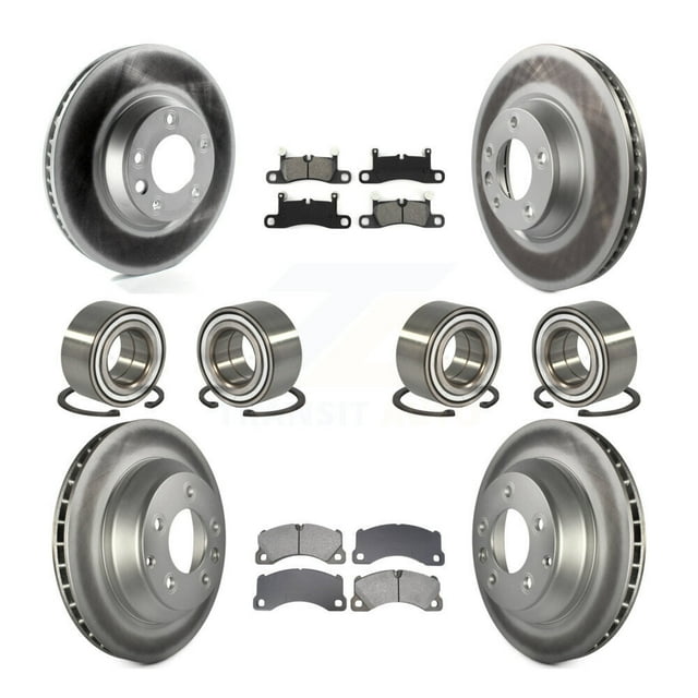 Transit Auto Front Rear Wheel Bearing Coated Disc Brake Rotors and Semi-Metallic Pads Kit (10Pc) for Car Porsche Cayenne with 350mm Diameter Rotor - Left Right Side (Driver Passenger) KBB-129329
