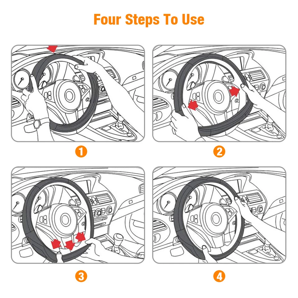 Car Accessories Steering Wheel Cover Red Leather Anti-Slip 15''/38Cm Universal