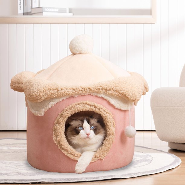 Casa para gatos con helado, cama para gatos con suficiente espacio interior para cachorros y gatitos, extra suave, lavable y antideslizante.