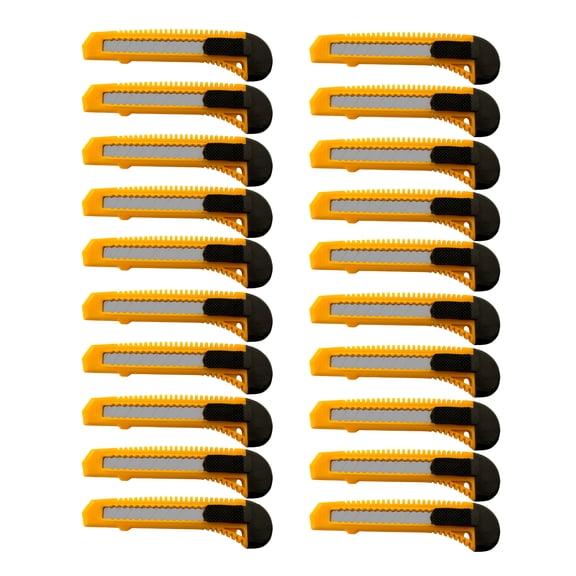 MotoProducts Yellow Utility Knives Lot of 20 Box Cutters Manual Lock Retractable Snap Off Blades