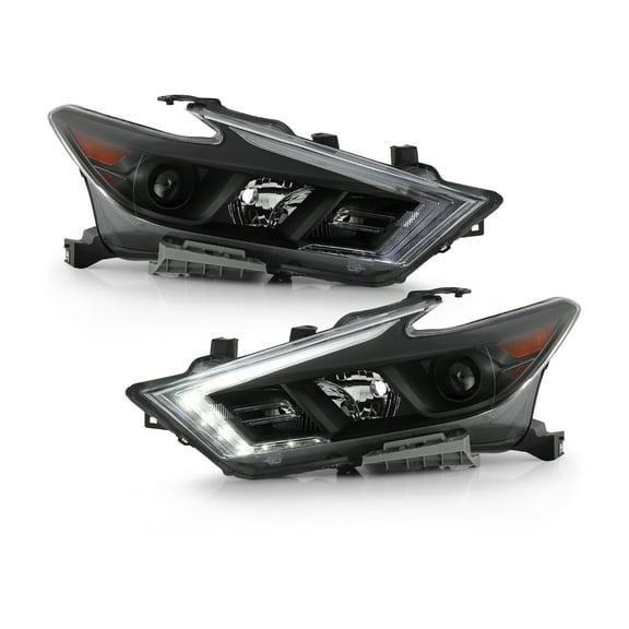 AKKON - Fits 2016-2018 Maxima S SL SV Sedan LED DRL Running Turn Signal Black [Halogen Type] Headlights Pair Driver   Passenger