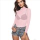thumbnail image 4 of Camiseta de Larga Ajustada con Cuello Alto y Elástica Ultrafina para Mujer. Tops Transparentes. Rosa XL, 4 of 8