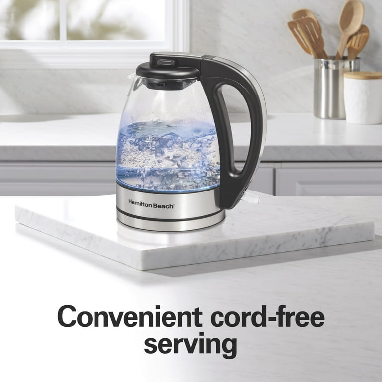 Hamilton Beach 1L Electric Glass Kettle, Stainless Steel/Black