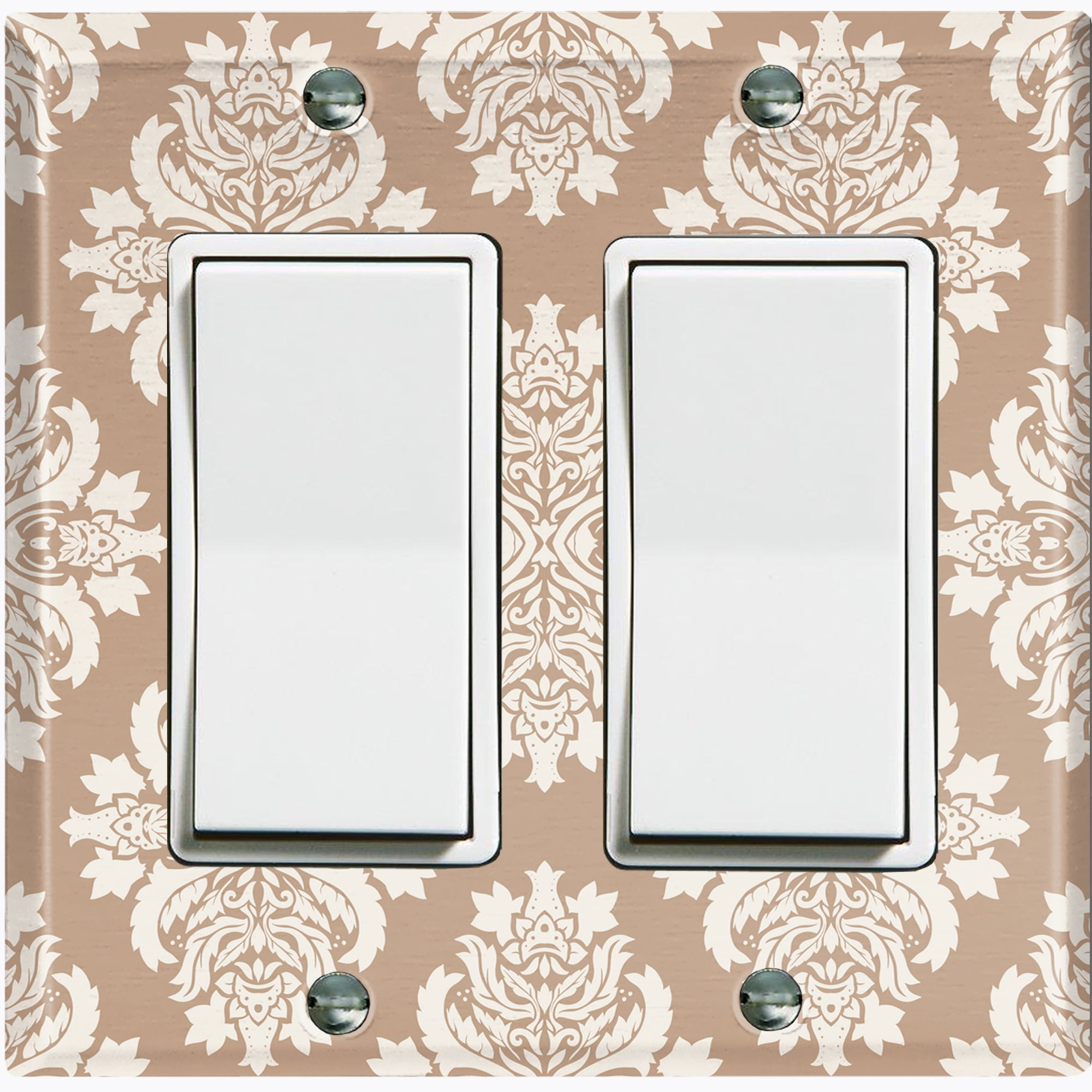 Metal Light Switch Plate Outlet Cover (Damask Tan 2 Double Rocker