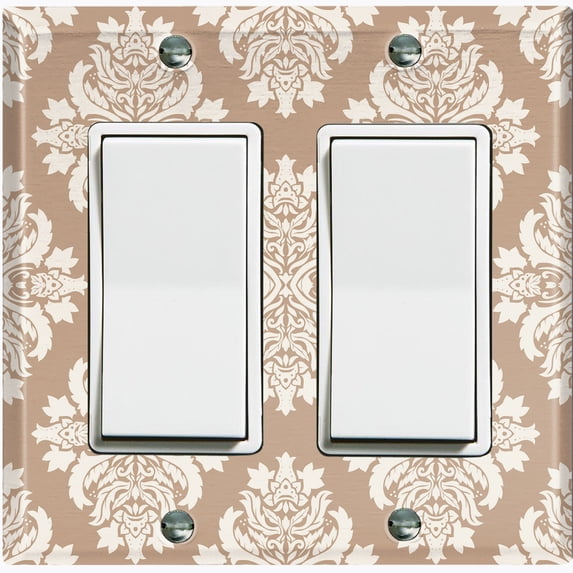 Metal Light Switch Plate Outlet Cover (Damask Tan 2 - Double Rocker)