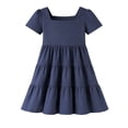 thumbnail image 2 of HILEELANG Toddler Girls 2-8T 100% Cotton Tiered Dress Solid Navy Short Sleeve Casual Dress Size 4T, 2 of 7