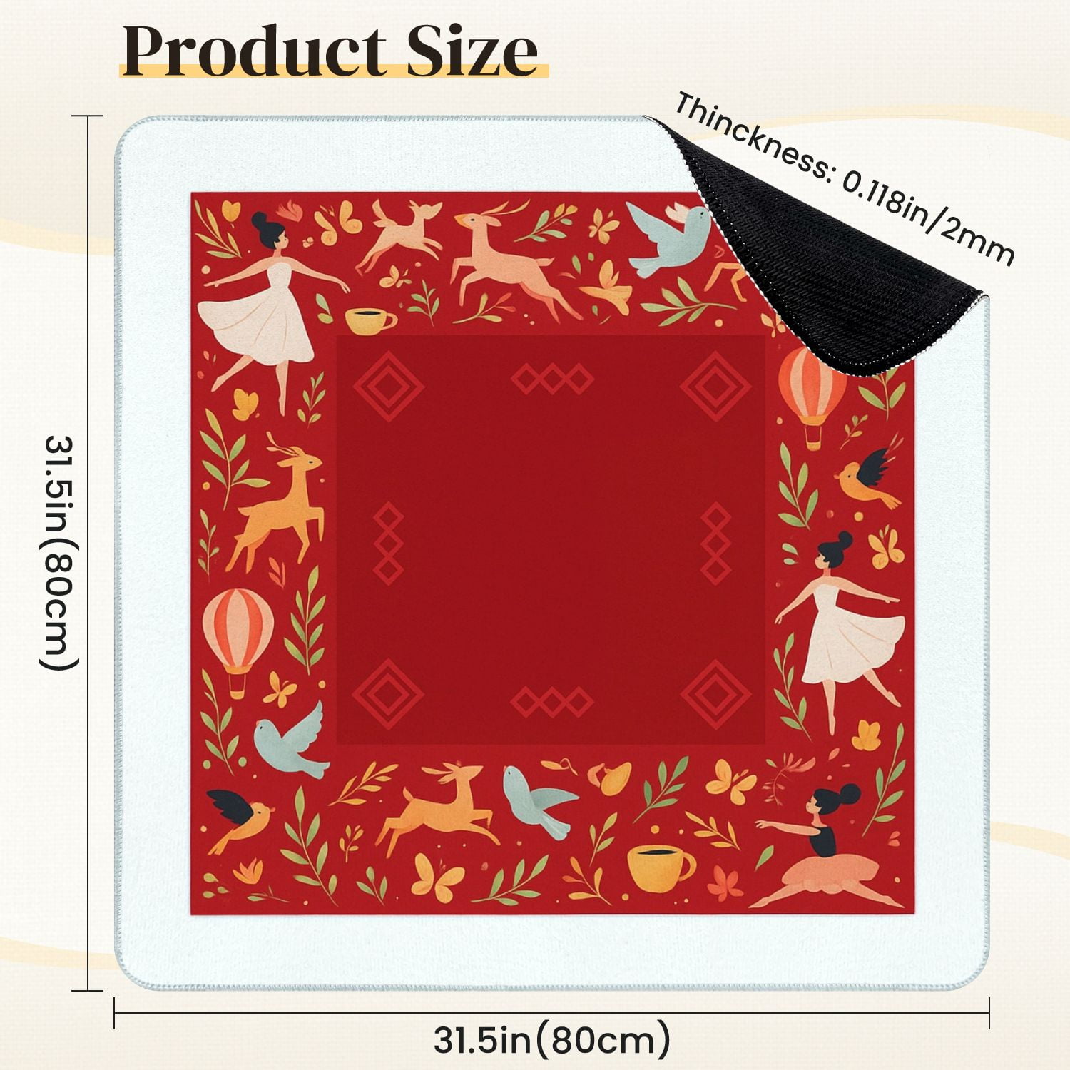 Mahjong Mat 31.5" x 31.5" Whimsical Forest Dance Anti-Slip and Noise Reduction Symmetry Design Mahjong Tiles Table Cover for Dominoes Poker Card Board and Tile Games
