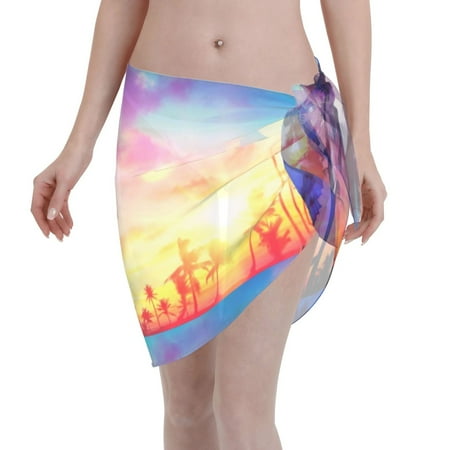 Ocsxa Tropical Palm Tree At Sunset Print Sarong Coverups For Women Bathing Suit Wrap Swimsuit Skirt Beach Bikini Cover Up Swimwear