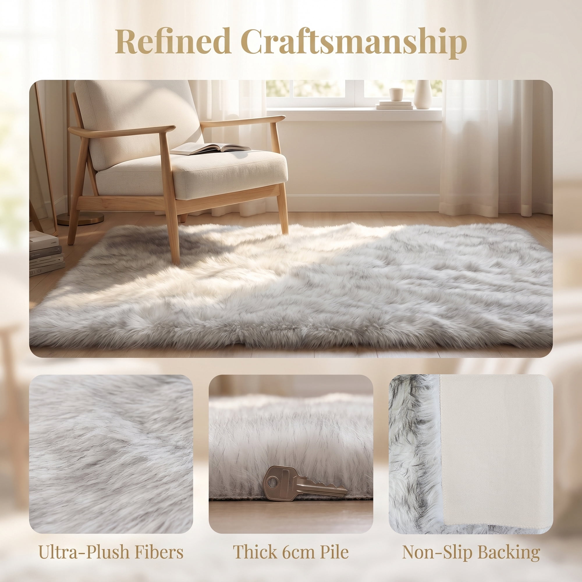 Unique Bargains Shaggy Area Rug Ultra Fluffy Non Slip Fuzzy Carpet 32" x 20" White Gray