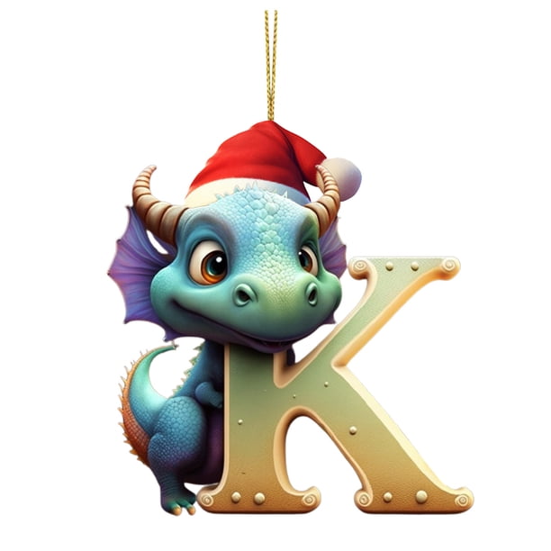 Decoraciones de Árbol de Navidad Colgante de Bebé de Dinosaurio Plano de Acrílico,Ornamento de Decoración Del Hogar de Árbol de Navidad de 26 Letras,Ornamentos de Árbol de Navidad Colgantes de Árbol L