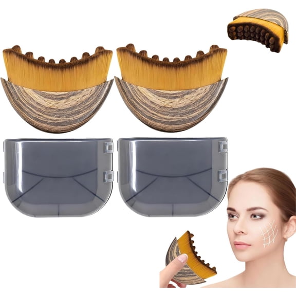 2 PCS Lymphatic Contour Face Brush, Manual Lymphatic Drainage Massager, Natural Makeup Brushes with Durable Soft Bristles, Hypoallergenic Ergonomic Facial Cleansing Brush for Sculpting - 2 Pack