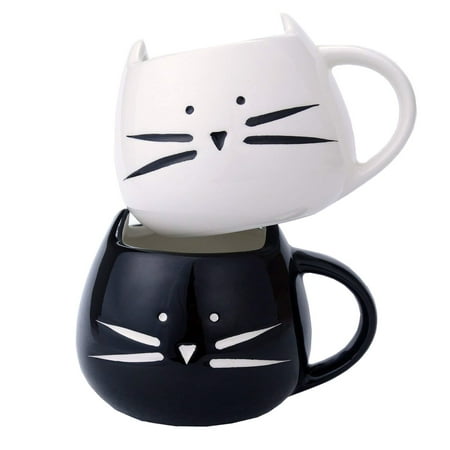 Cat Mug Shot Christmas Tayyakoushi 2 Pack Funny Cute Cat Coffee Mugs for Crazy Cat Lovers Christmas Gift Cat Ceramic Cups for Coffee Tea Milk, Black and White ()