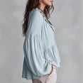 thumbnail image 5 of Women’s Long Sleeve V Neck Ruffle Blouse Loose Fit Lightweight Top with Tiered Design for Casual Daily Wear Light Blue L, 5 of 5