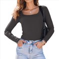 thumbnail image 1 of Camisas de Larga para Mujer, Blusas de Cuello Cuadrado, Blusas Básicas de Punto Acanalado, Conjuntos de Otoño, Ropa de Moda Gris Oscuro XL, 1 of 8