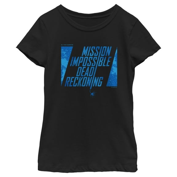 Girl's Mission: Impossible Dead Reckoning Movie Logo Blue  Graphic Tee Black X Large