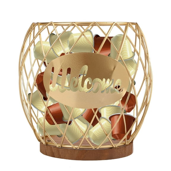 Threns Coffee Pod Storage Basket Large Capacity Coffee Capsule Holder Organizer with Wooden Base Pineapple Shape Countertop Storage Container for Kitchen Counter