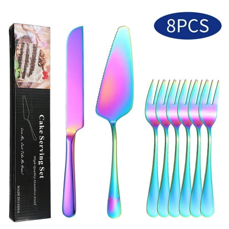 

8Pcs Gold Cake Pie Pastry Servers Cake Cutter and Pie Spatula with 6 Fork Stainless Steel Serving Set Cake Knife and Server Set Perfect For Wedding Birthday Parties and Events