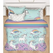 Full 7-Piece Comforter Set, Kidz Mix Magical Unicorn Super Soft Bed In A Bag With Reversible Rainbow Comforter