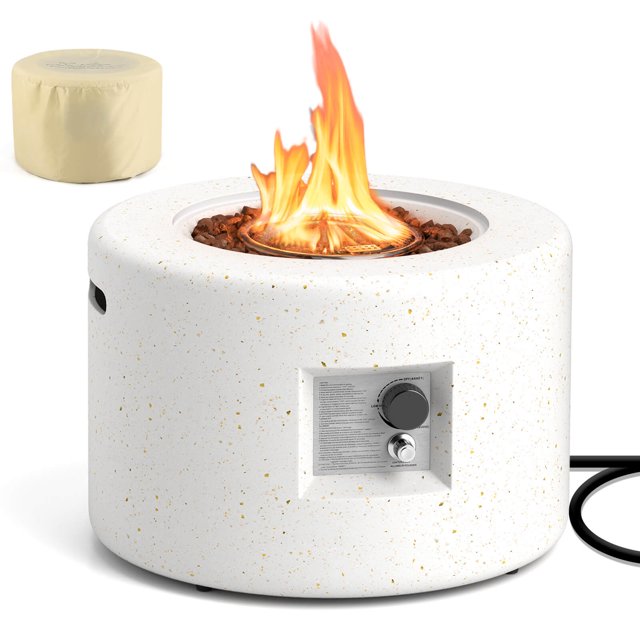 Costway 25.5" Round Terrazzo Propane Gas Fire Pit with Stainless Steel Burner & Lava Rocks