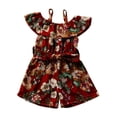 thumbnail image 1 of ITFABS Girl's One-Piece Suit, Flower Print Off Shoulder Ruffle Sling Playsuit, 1 of 7
