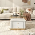 thumbnail image 3 of Euroco 2 Pieces White Square Nesting Coffee Table with Drawers & Electroplated gold legs in 27.6'', 3 of 9
