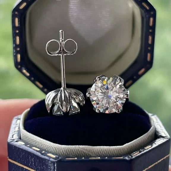 SiddeshwarJewels 2Ct Solitaire Stud White Diamond Earrings, 14K White Gold Plated