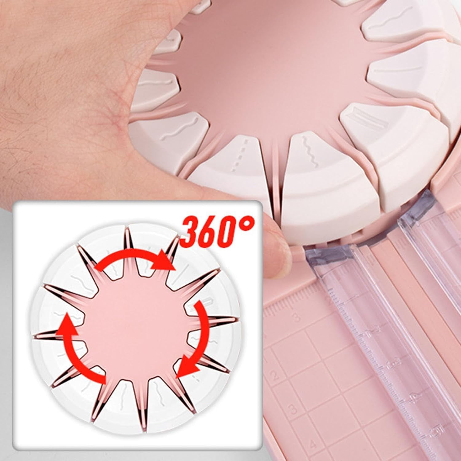 ABPETE Paper Craft Edge Cutter, 12 in 1 Paper Cutter, Rolling Paper Cutter with 12 Cutting Types, Multifunctional Paper Cutter Machine with Measurements for Scrapbooking (Pink)