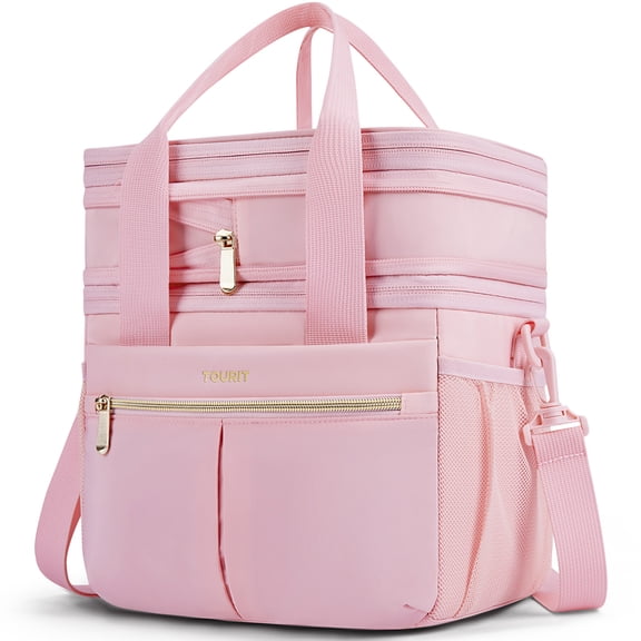 TOURIT 23 Cans Insulated Lunch Bag Expandable Reusable Lunch Box, Tote Cooler Bag with Double Deck & Leakproof Thermal for Women Men, Work School Picnic Beach, Pink