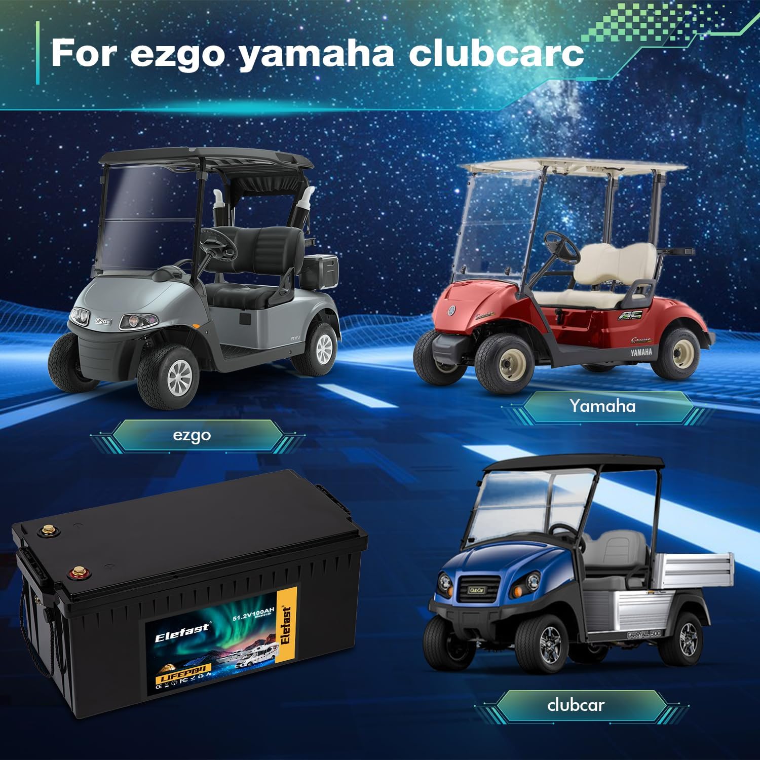 48V Lithium Battery Golf Cart,48V 100AH Golf Cart Batteries with 58.4V 18A Charger and LCD Touch Monitor,Built-in Smart 200A BMS and Bluetooth,Peak Current 600A,Perfect for Golf Cart,Club Car