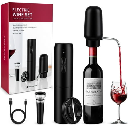 Zacenei Electric Wine Opener,5 in 1 Rechargeable Wine Bottle Opener w/ Foil Cutter,Aerator,Vacuum Preservation Stoppers Cordless Wine Bottle Opener Electric Automatic Wine Corkscrew for Wine Lovers