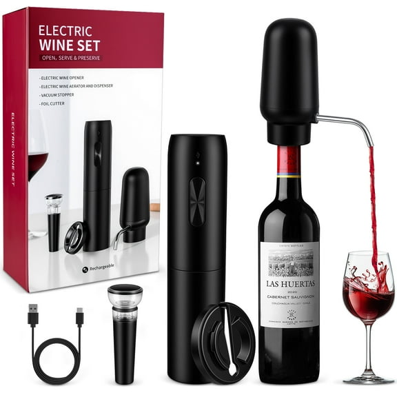 Zacenei Electric Wine Opener,5 in 1 Rechargeable Wine Bottle Opener w/ Foil Cutter,Aerator,Vacuum Preservation Stoppers Cordless Wine Bottle Opener Electric Automatic Wine Corkscrew for Wine Lovers