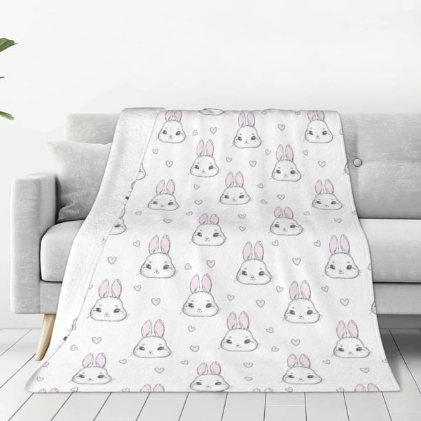 Fotbe Heart Rabbit Manta de Franela Acolchonada con Estampado, Súper Suave y Esponjosa, Extra Grande para Sofá, Cama, Uso Todo el Año-50"x40"