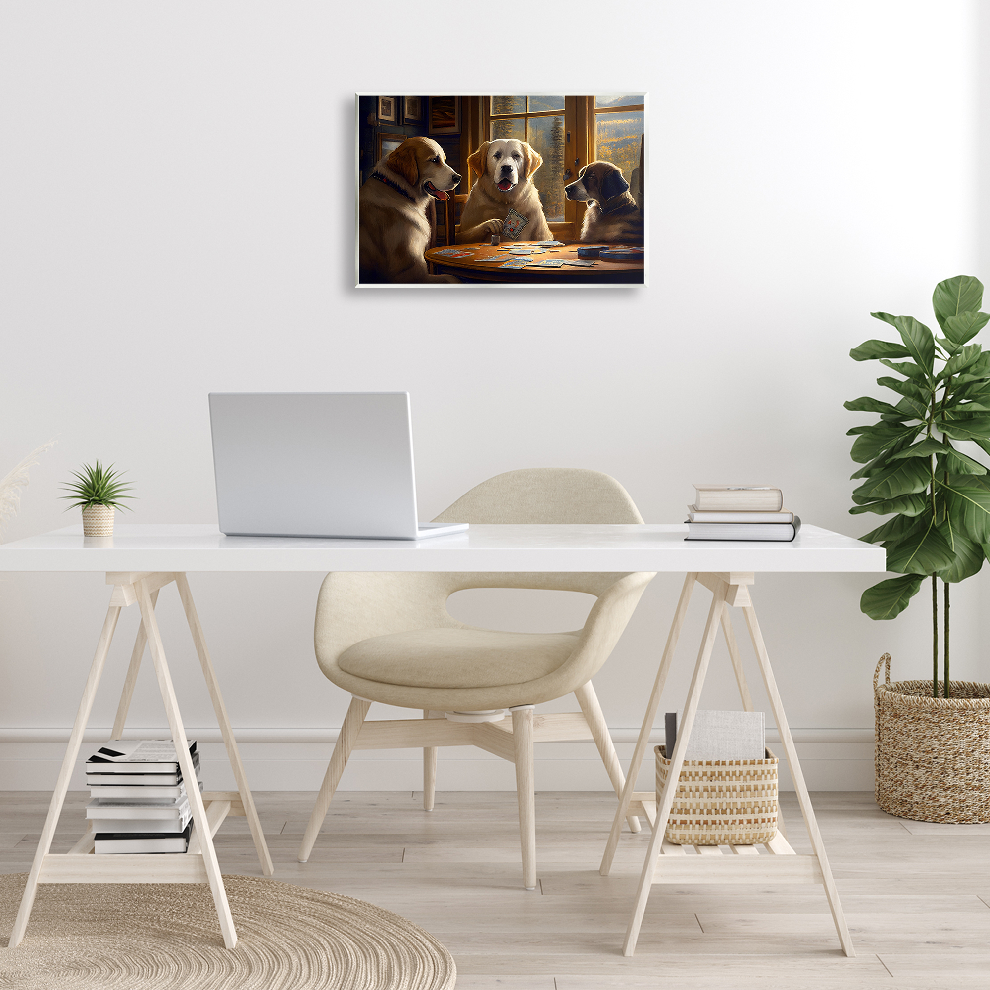 Stupell Industries Dogs Playing Card Game Entertainment Painting Unframed Art Print Wall Art, 19 x 13