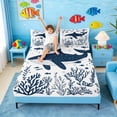 thumbnail image 3 of Manfei Minimalist Whale Full Size Sheets for Kids Boys and Girls, Ocean Animal Bed Sheets 4-Piece, 1 Flat Sheet, 1 Fitted Sheet and 2 Pillowcases, 3 of 6