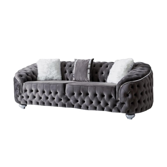 Beyan Signature Bursa 91" Velvet Upholstered Sofa in Gray/Silver