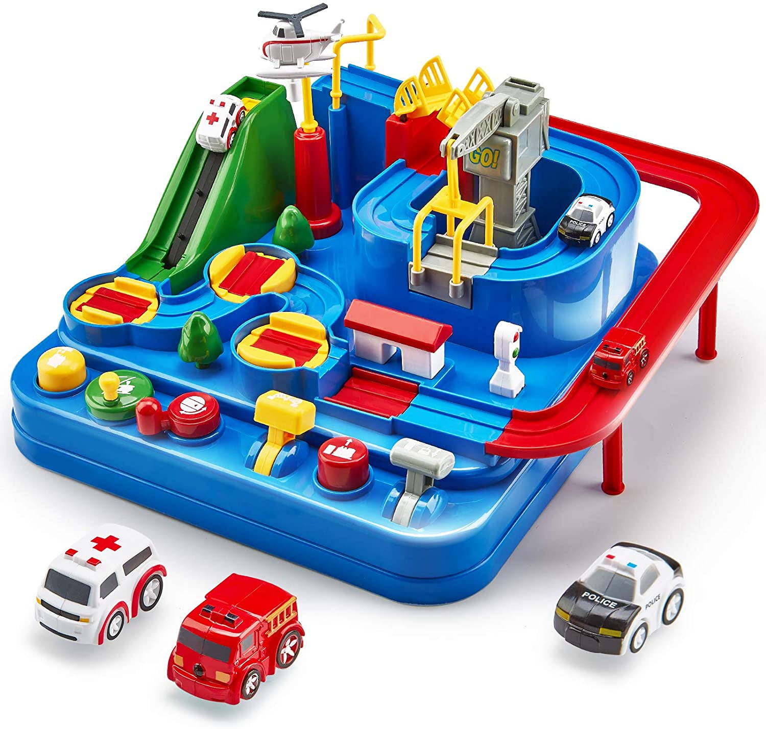 CubicFun Race Tracks for Boys Car Adventure Toys for 3 4 5 6 7 8 Year Old  Boys Girls, City Rescue Preschool Educational Toy Vehicle Puzzle Car Track  