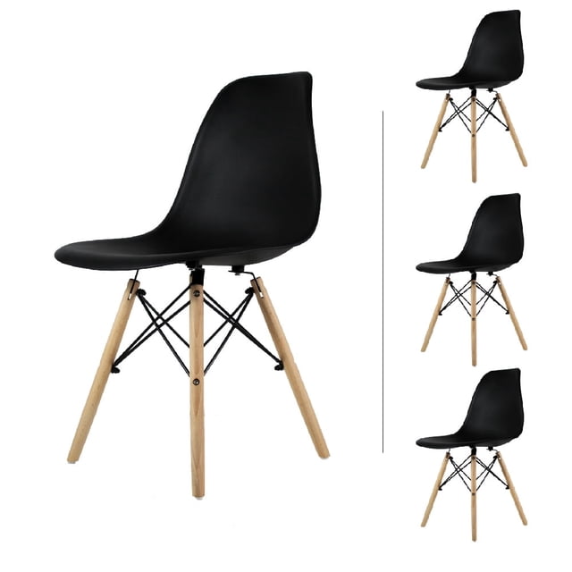 Mundo In Juego de Sillas Negras Eames Oslo para Comedor 4 Piezas