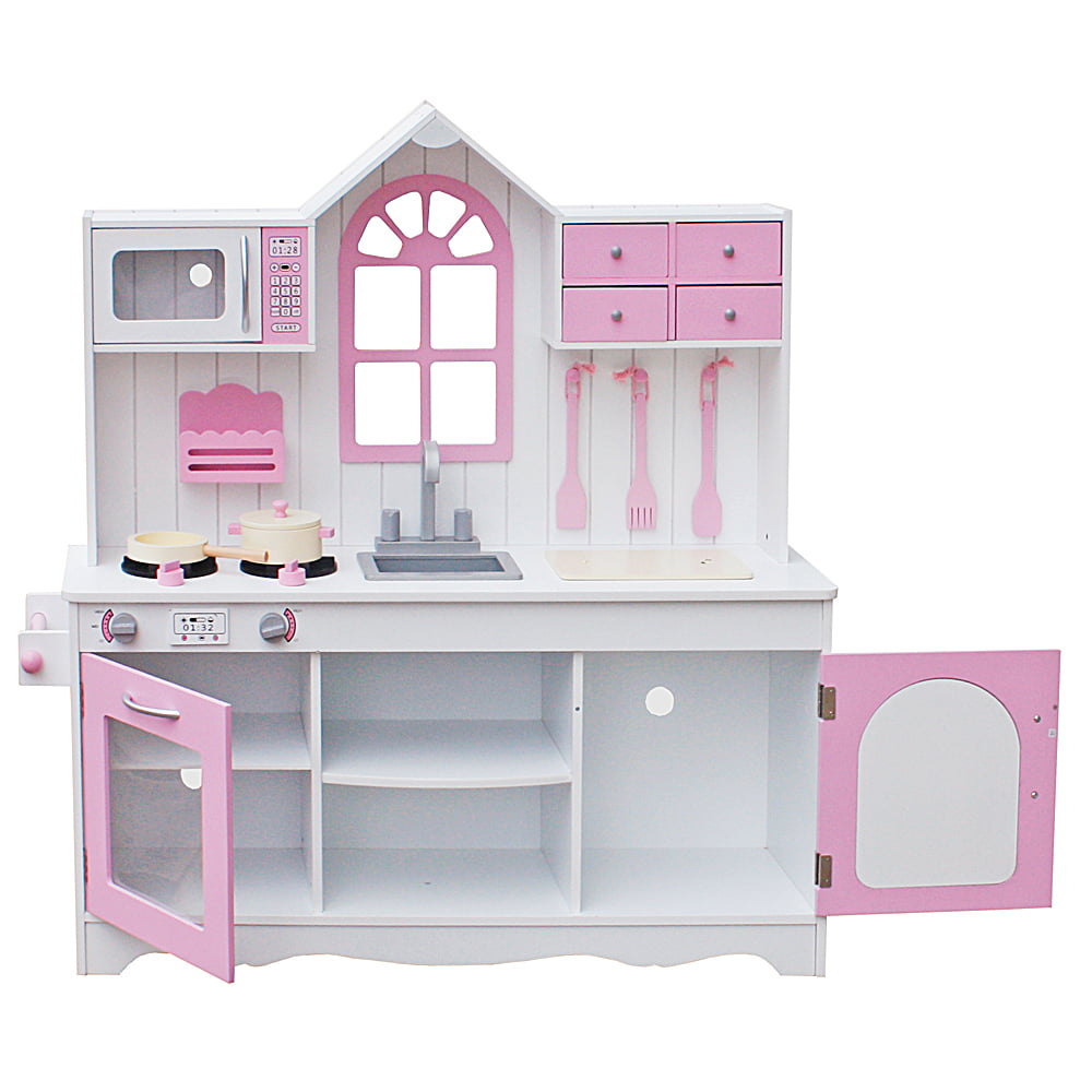 Pretend Play Kitchen Set for Girls, Kids Kitchen Playset w/ Stove Oven  Microwave Sink, Wooden Pretend Cooking Food Set, Kids Girl Toys Birthday ...