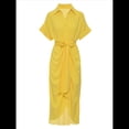thumbnail image 3 of Vestido Camisero Fruncido de Verano para Mujer, Corta, Solapa, Cuello en V, Fiesta, Cintura Alta, Amarillo L, 3 of 6