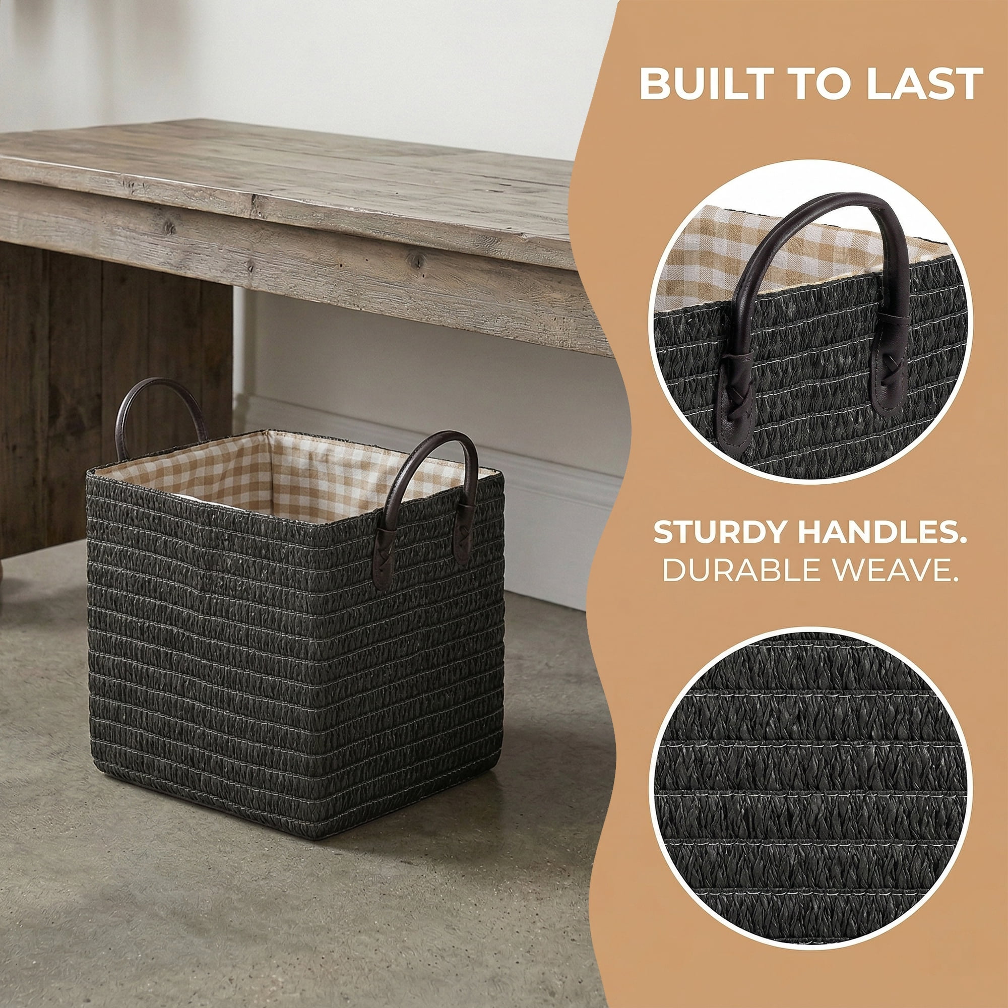 Unique Bargains Compactable Woven Storage Basket Storage Bin Black 11.8*9.1*11.4in