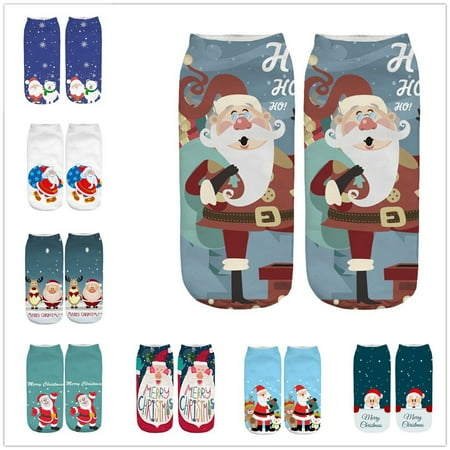 

WGOUP Casual Work Business Socks 3D Christmas Santa Elk Printing Medium Sports Socks Multicolor(Buy 2 Get 1 Free)