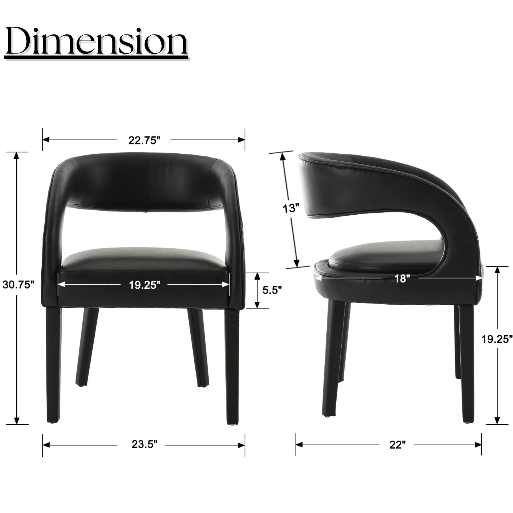 Dayalane Modern Upholstered Dining Chairs Set of 4, PU Leather Barrel Accent Chairs with Open Back and Arms, Comfy Kitchen & Dining Room Chairs with Wood Legs for Living Room/Bedroom,Black