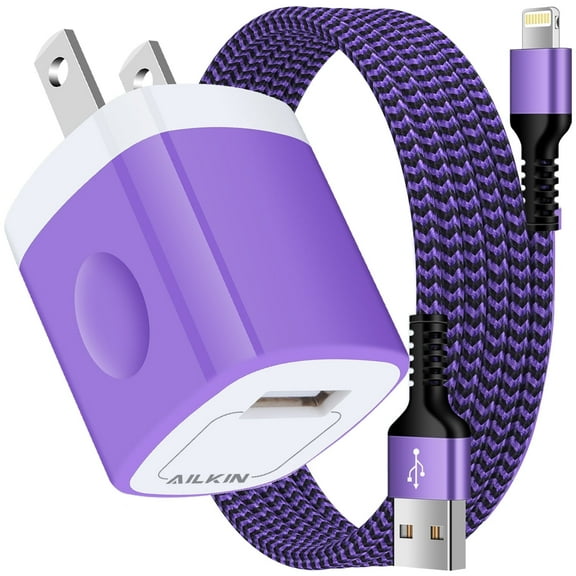 AILKIN Compatible with iPhone Charger Fast Charging with 1Pack Usb A Light-ning Cords 6ft Charger Block Compatible with iPhone 14/13/12/11,Purple