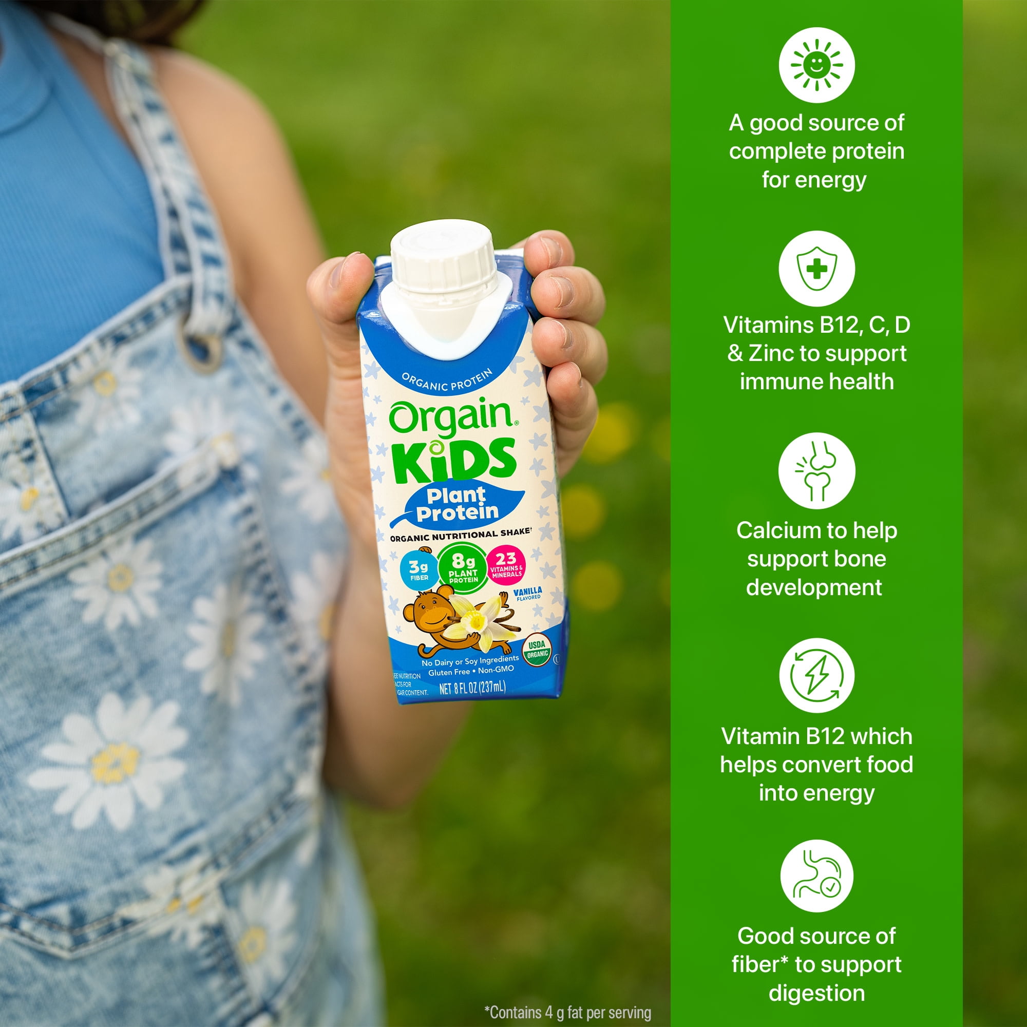 Orgain Organic Kids Vegan Nutritional Shake, 23 Vitamins & Minerals, Vanilla, 8 fl. oz, 4ct