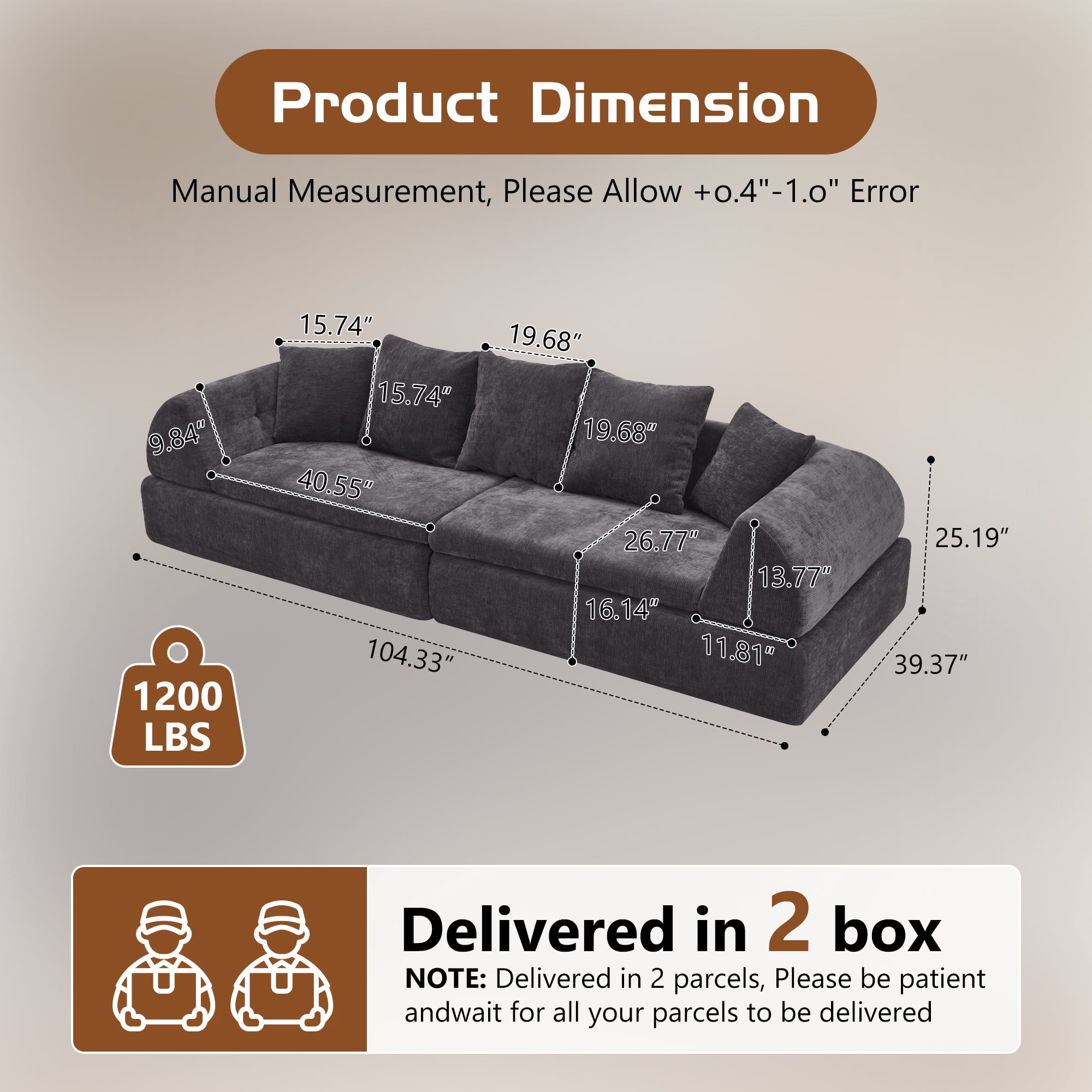 Leumius Cloud Sectional Sofa,3 Seater Boneless Couch with Deep Seat,Modern Sofa with 5 Pillows for Living Room Bedroom,No Assembly,Gray